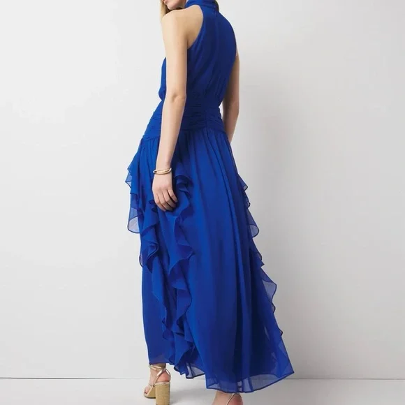 Elegant Blue Halter Maxi Dress - Picture 4 of 8